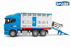 Фургон Scania для перевозки животных с коровой, подходит модуль со звуком и светом H (Bruder, 03-549) - миниатюра